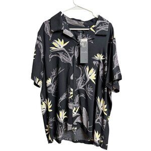 Truth by Republic Hawaiian Shirt Mens L Black Yellow Floral Viscose NWT